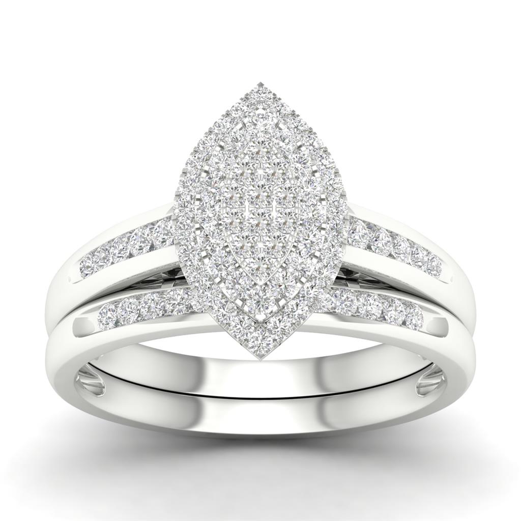 14k White Gold Round Diamond Bridal Wedding Ring Set 1/3 Cttw