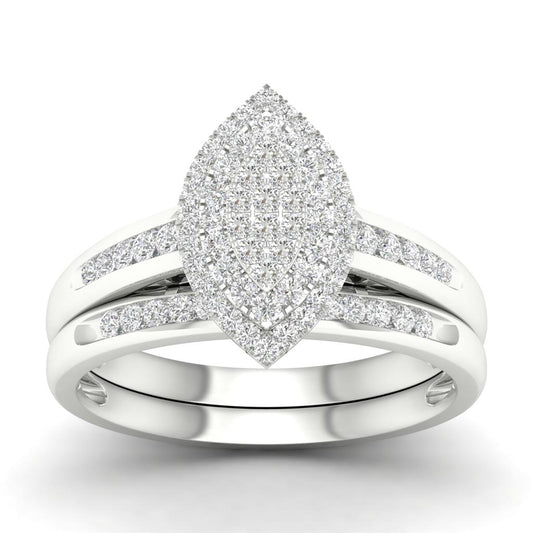 14k White Gold Round Diamond Bridal Wedding Ring Set 1/3 Cttw