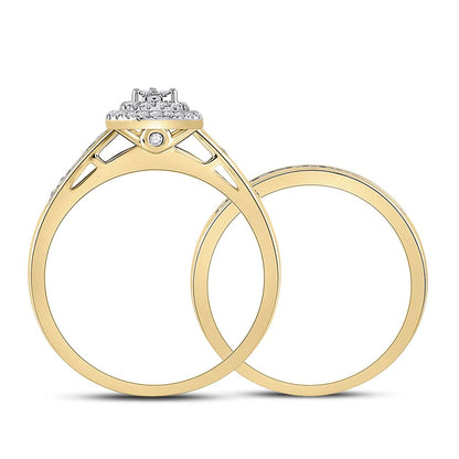 10k Yellow Gold Round Diamond Pear Bridal Wedding Ring Set 1/3 Cttw
