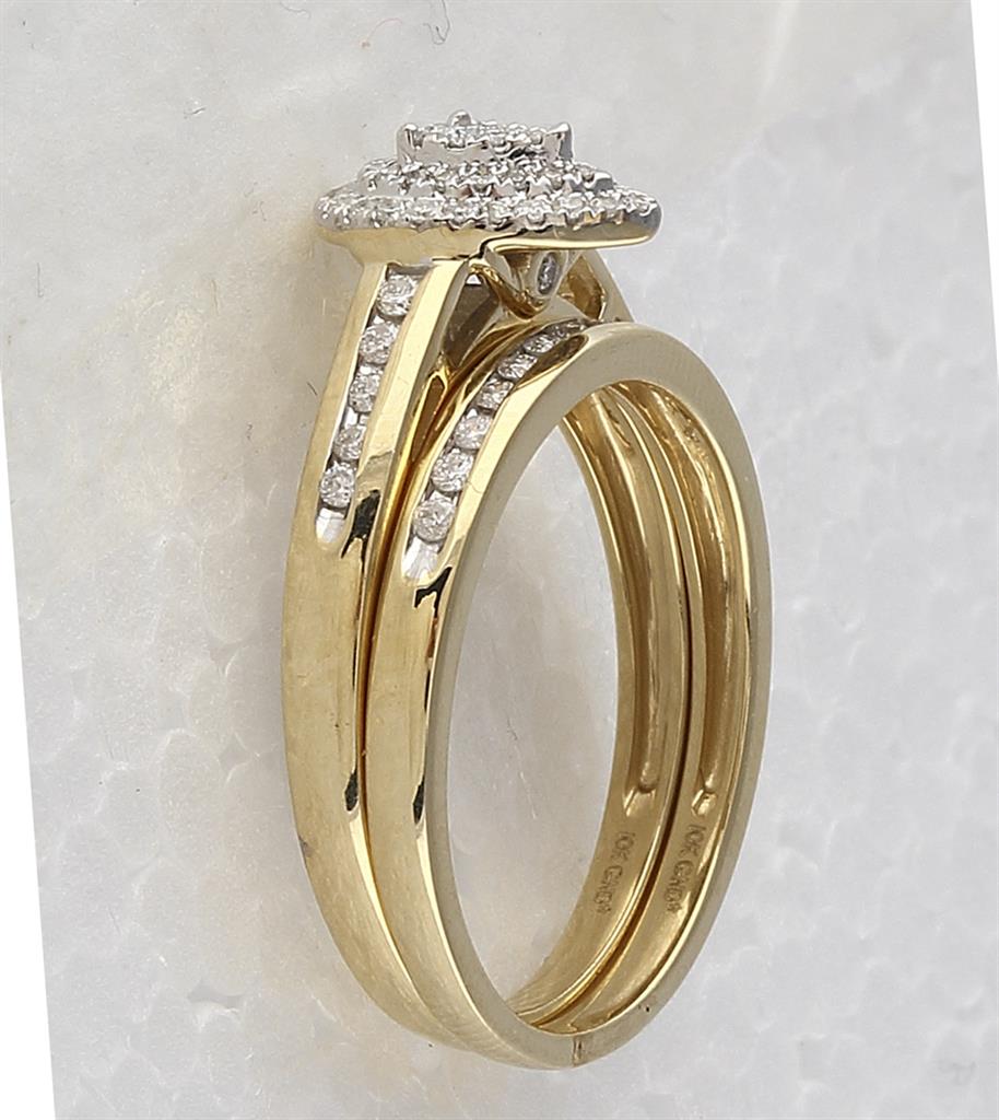 10k Yellow Gold Round Diamond Pear Bridal Wedding Ring Set 1/3 Cttw