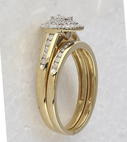 10k Yellow Gold Round Diamond Pear Bridal Wedding Ring Set 1/3 Cttw