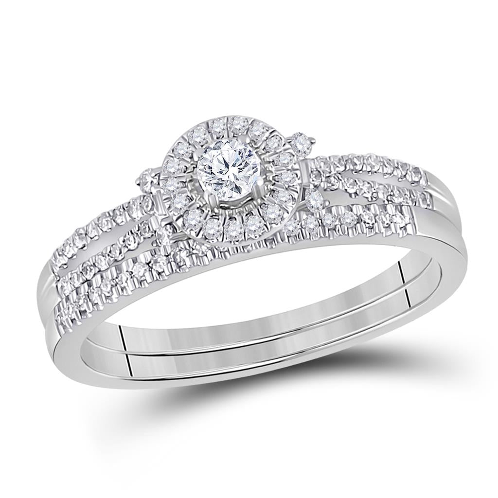 14k White Gold Round Diamond Bridal Wedding Ring Set 1/3 Cttw