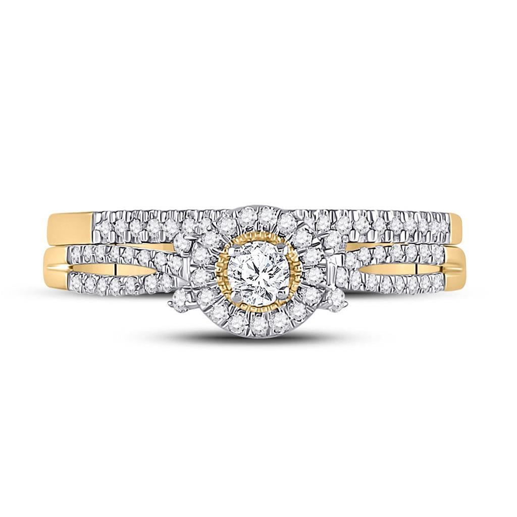 10k Yellow Gold Round Diamond Bridal Wedding Ring Set 1/3 Cttw