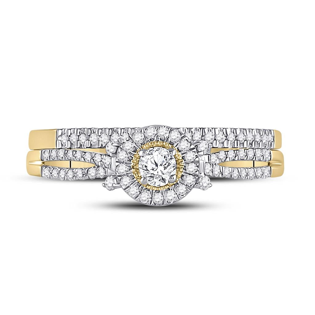 10k Yellow Gold Round Diamond Bridal Wedding Ring Set 1/3 Cttw