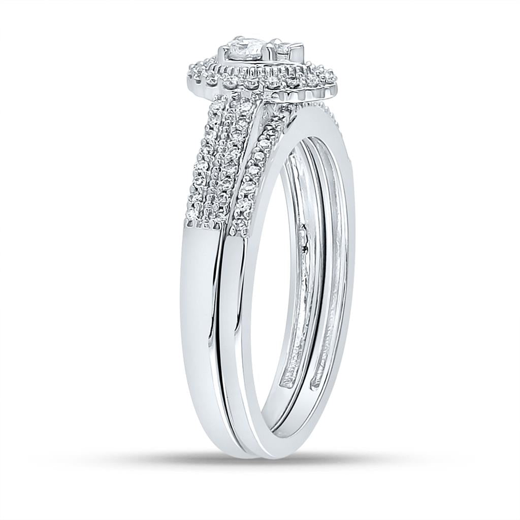 14k White Gold Round Diamond Bridal Wedding Ring Set 1/3 Cttw