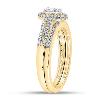 10k Yellow Gold Round Diamond Bridal Wedding Ring Set 1/3 Cttw