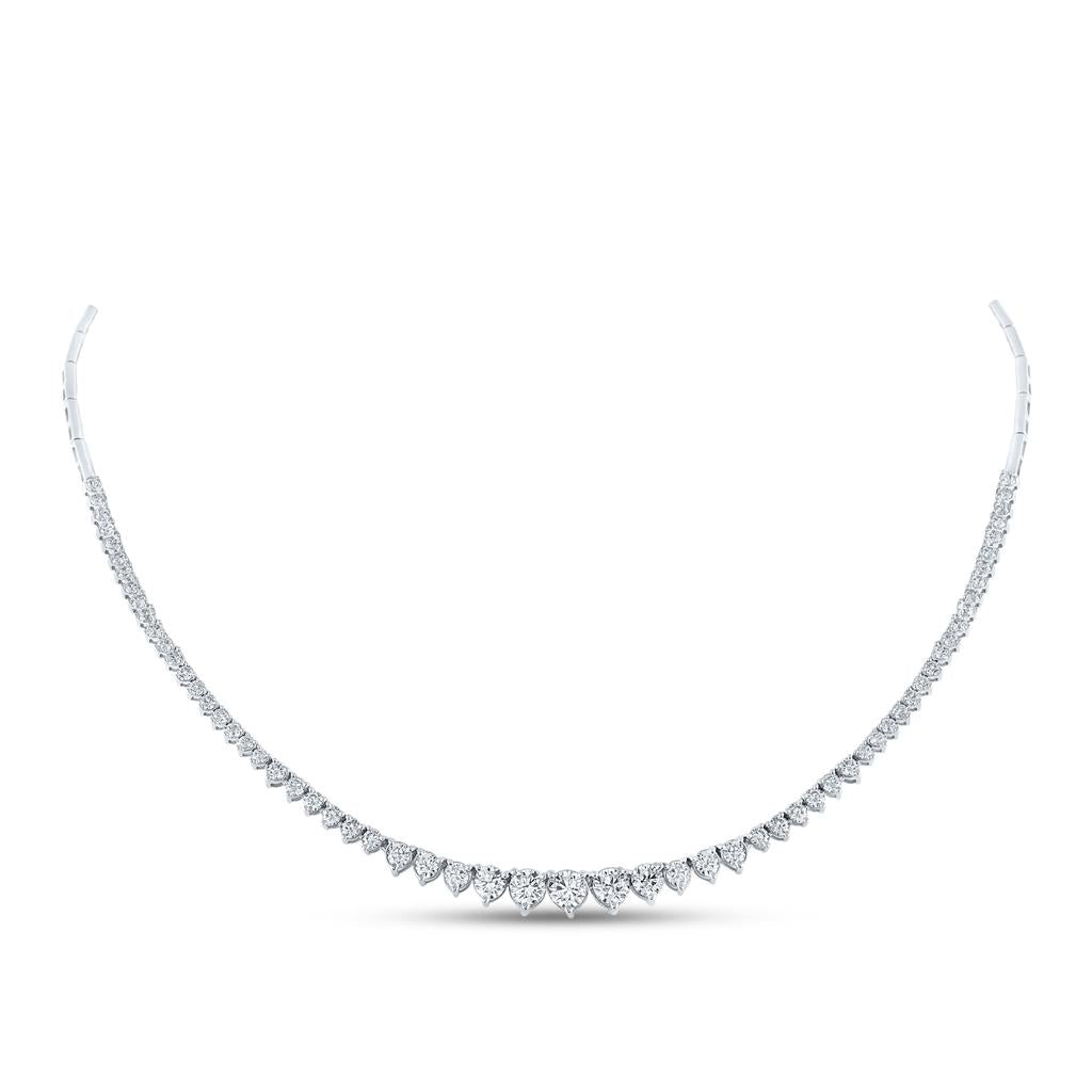14k White Gold Round Diamond Graduated Cocktail Necklace 4-1/2 Ctw
