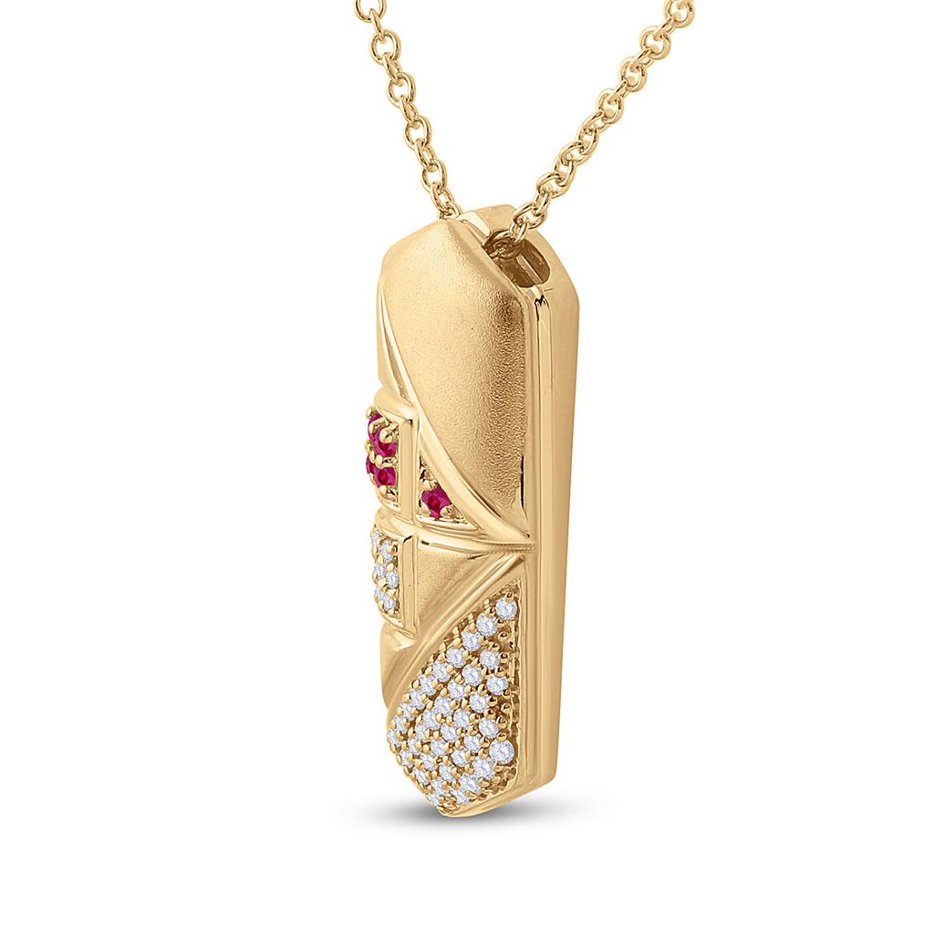 14k Yellow Gold Round Pink Sapphire Diamond Fashion Pendant 1/5 Cttw