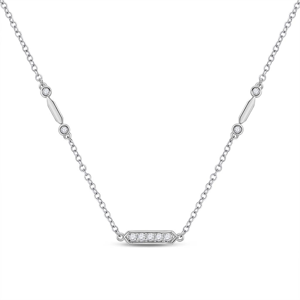 14k White Gold Round Diamond Fashion Bar Necklace 1/4 Cttw