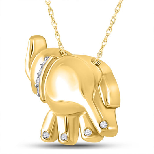 10k Yellow Gold Round Diamond Elephant Animal Pendant .03 Cttw