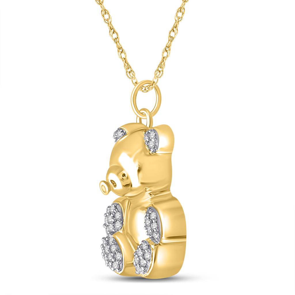 10k Yellow Gold Round Diamond Bear Animal Pendant 1/10 Cttw
