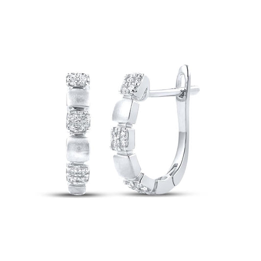 14k White Gold Round Diamond Alternating Square Hoop Earrings 1/10 Cttw