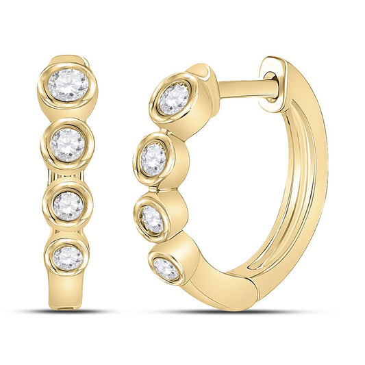 14k Yellow Gold Round Diamond Fashion Hoop Earrings 1/4 Cttw