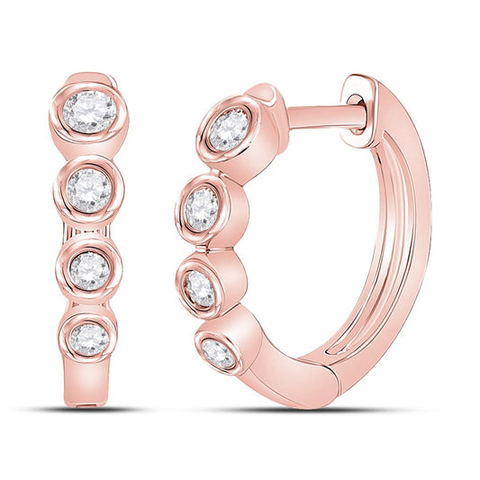 14k Rose Gold Round Diamond Fashion Hoop Earrings 1/4 Cttw