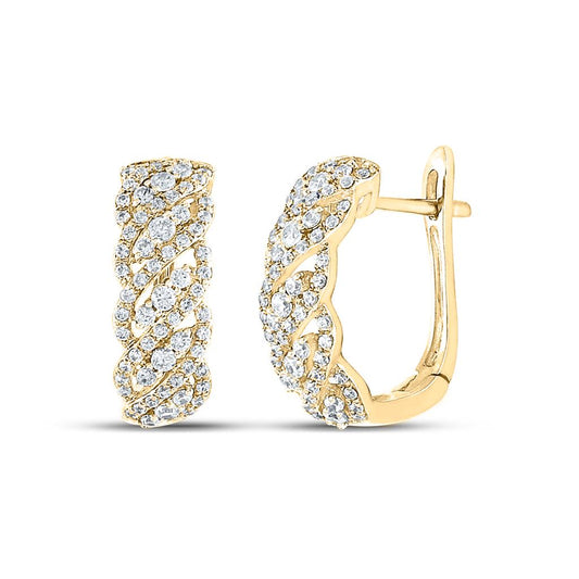 14k Yellow Gold Round Diamond Cascading Hoop Earrings 5/8 Cttw