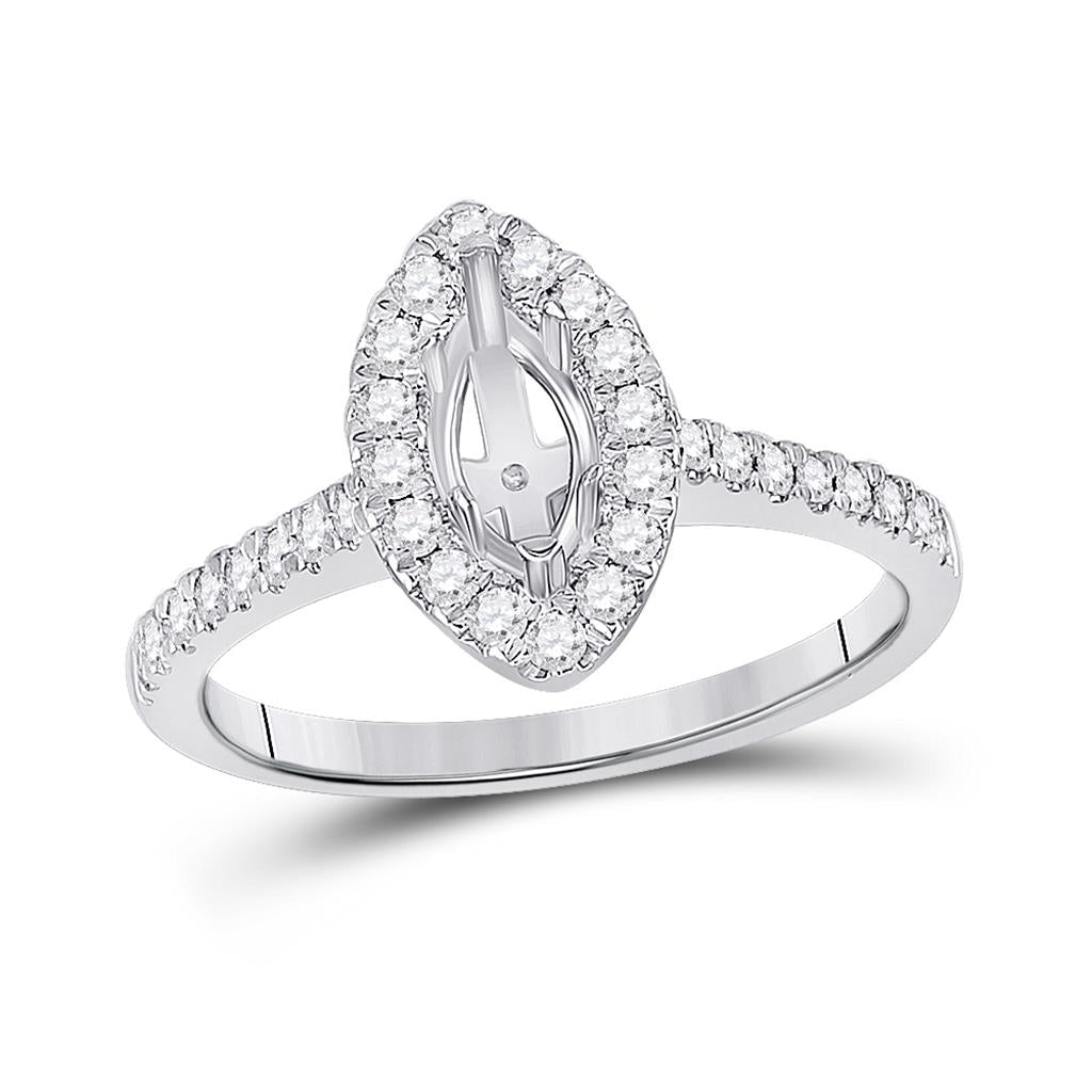 14k White Gold Round Diamond 1/2 Ct Center Marquise Bridal Semi-Mount Ring 1/3 Ctw