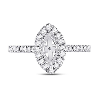 14k White Gold Round Diamond 1/2 Ct Center Marquise Bridal Semi-Mount Ring 1/3 Ctw