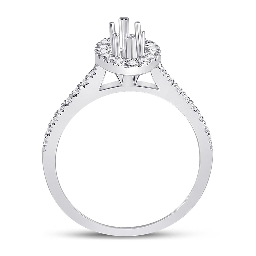 14k White Gold Round Diamond 1/2 Ct Center Marquise Bridal Semi-Mount Ring 1/3 Ctw
