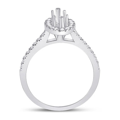 14k White Gold Round Diamond 1/2 Ct Center Marquise Bridal Semi-Mount Ring 1/3 Ctw