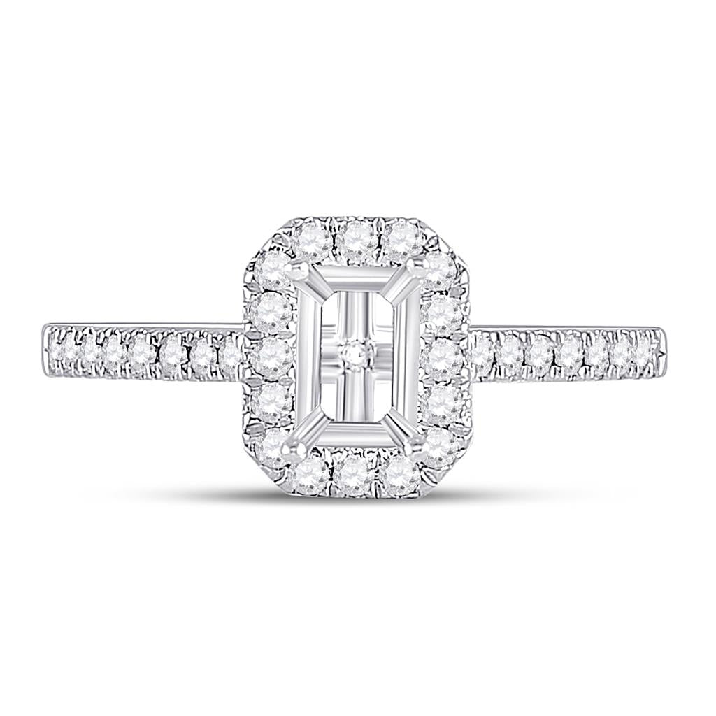 14k White Gold Round Diamond 1/2 Ct Emerald Center Bridal Semi-Mount Ring 1/3 Ctw