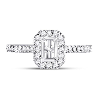 14k White Gold Round Diamond 1/2 Ct Emerald Center Bridal Semi-Mount Ring 1/3 Ctw