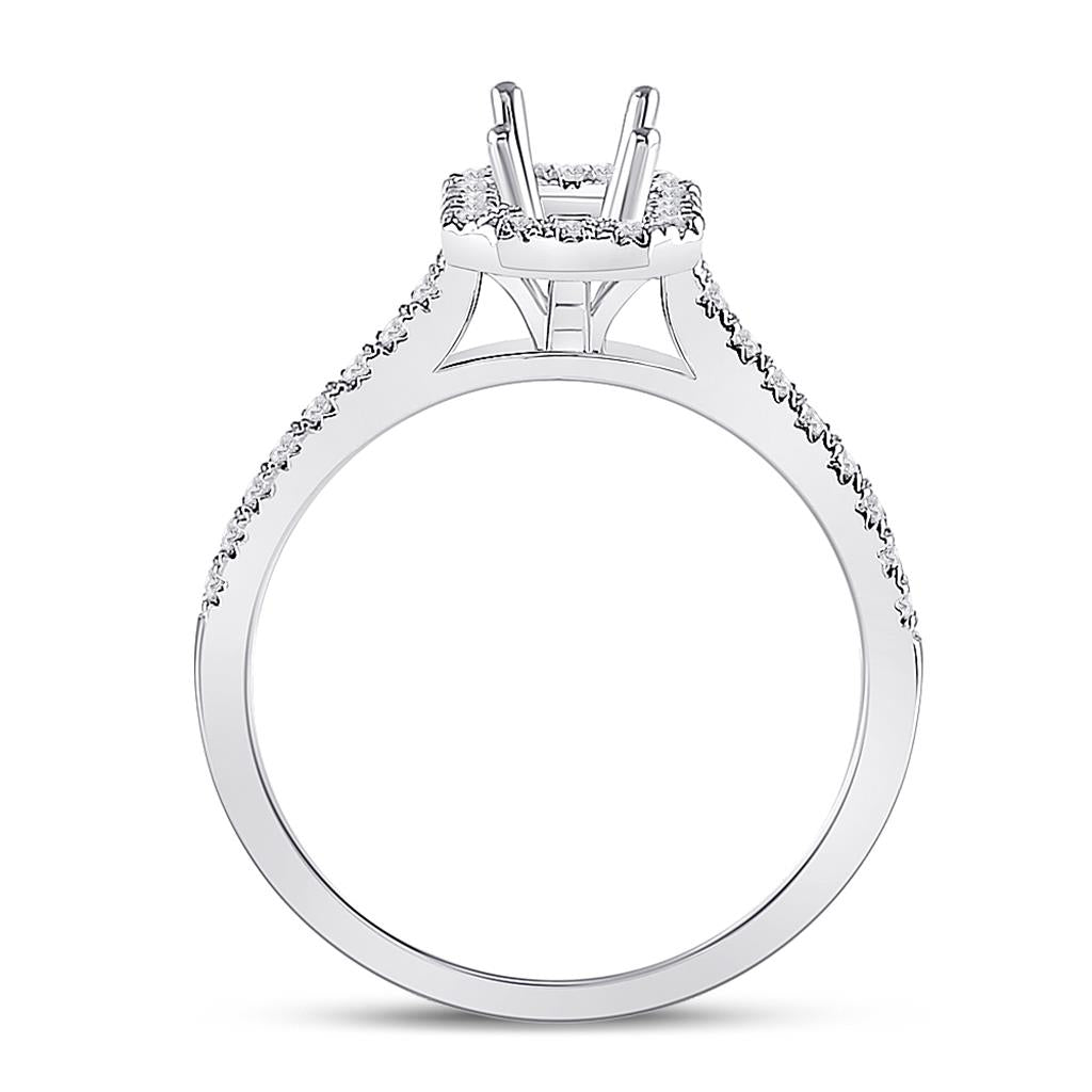 14k White Gold Round Diamond 1/2 Ct Emerald Center Bridal Semi-Mount Ring 1/3 Ctw