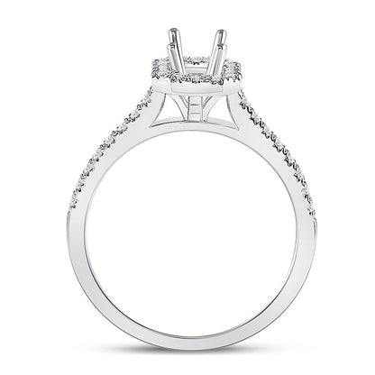 14k White Gold Round Diamond 1/2 Ct Emerald Center Bridal Semi-Mount Ring 1/3 Ctw