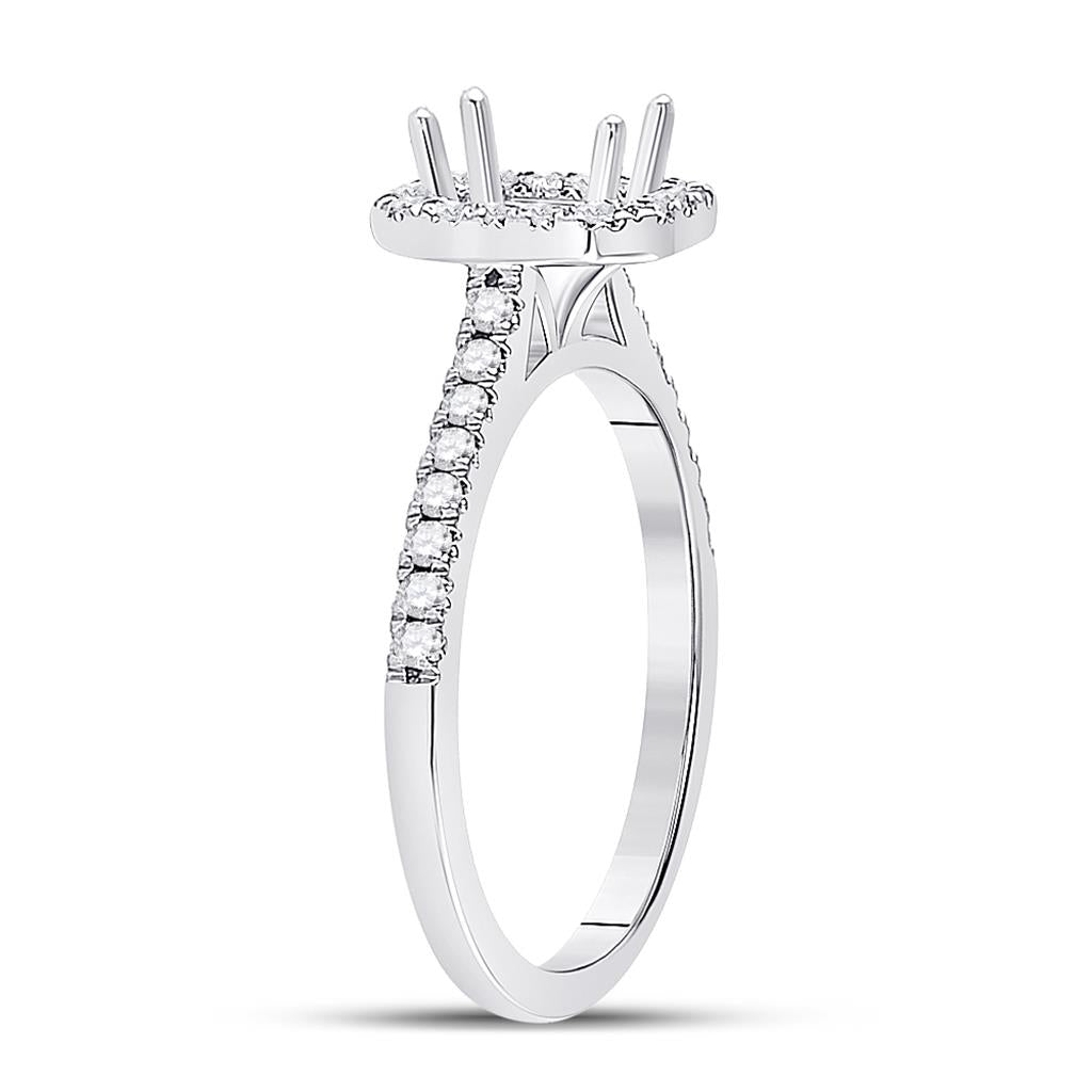 14k White Gold Round Diamond 1/2 Ct Emerald Center Bridal Semi-Mount Ring 1/3 Ctw