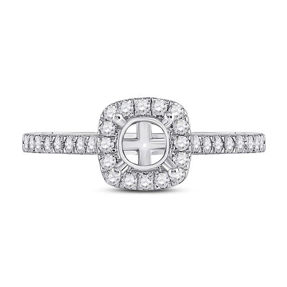 14k White Gold Round Diamond 1/2 Ct Cushion Center Bridal Semi-Mount Ring 1/3 Ctw
