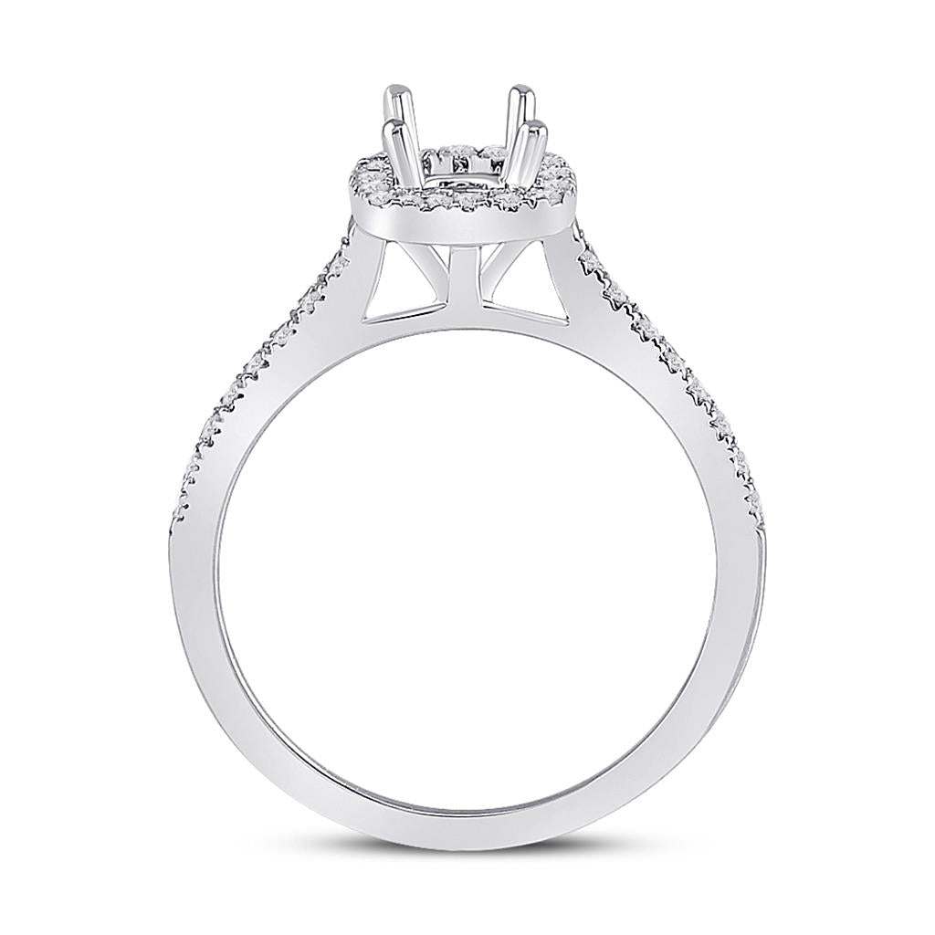14k White Gold Round Diamond 1/2 Ct Cushion Center Bridal Semi-Mount Ring 1/3 Ctw