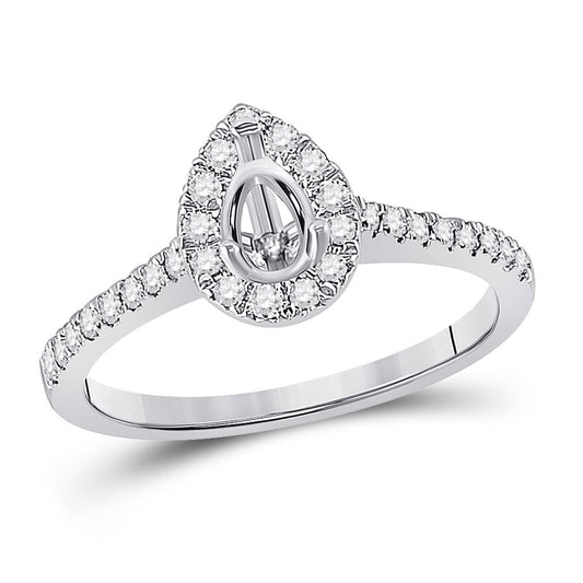 14k White Gold Round Diamond 1/2 Ct Pear Center Bridal Semi-Mount Ring 1/3 Ctw