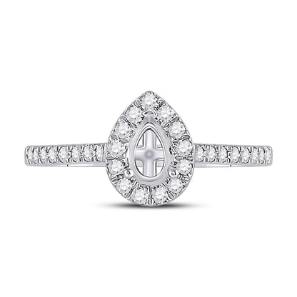14k White Gold Round Diamond 1/2 Ct Pear Center Bridal Semi-Mount Ring 1/3 Ctw