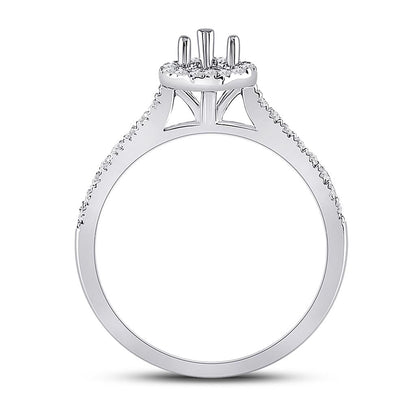 14k White Gold Round Diamond 1/2 Ct Pear Center Bridal Semi-Mount Ring 1/3 Ctw