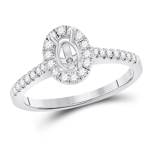 14k White Gold Round Diamond 1/2 Ct Oval Center Bridal Semi-Mount Ring 1/3 Cttw