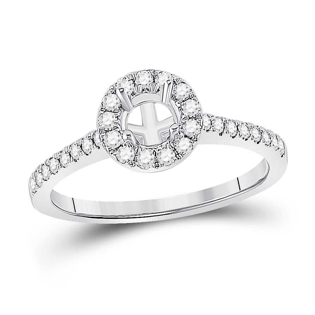14k White Gold Round Diamond 1/2 Ct Rd Center Bridal Semi-Mount Ring 1/3 Ctw