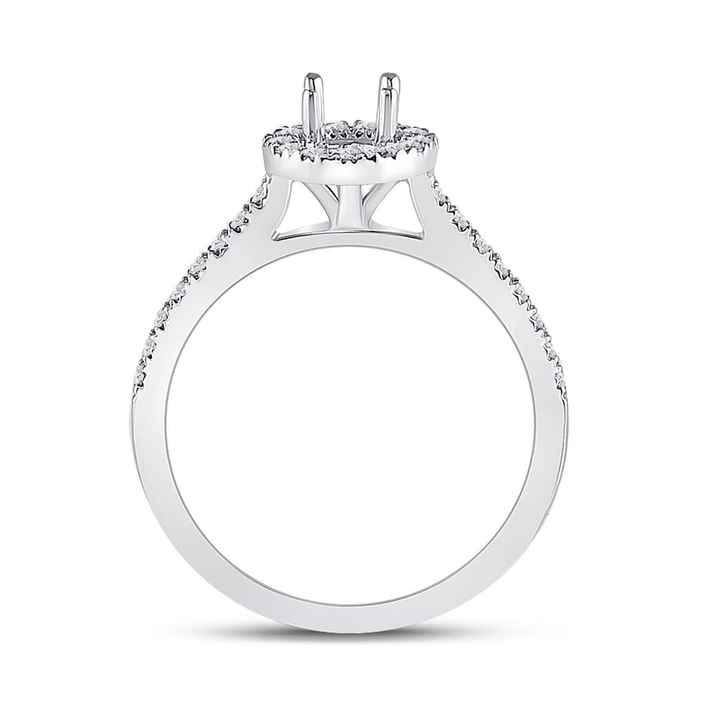 14k White Gold Round Diamond 1/2 Ct Rd Center Bridal Semi-Mount Ring 1/3 Ctw
