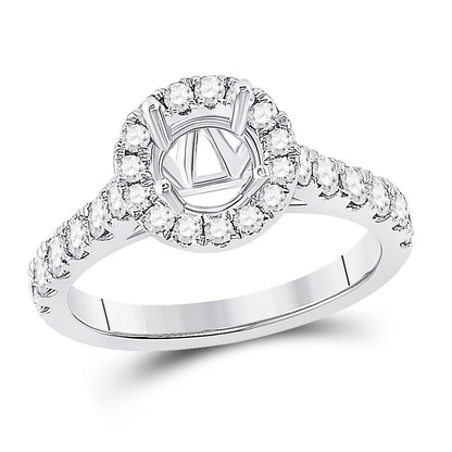 18k White Gold Round Diamond 1 Ct Rd Center Halo Bridal Semi-Mount Ring 7/8 Ctw