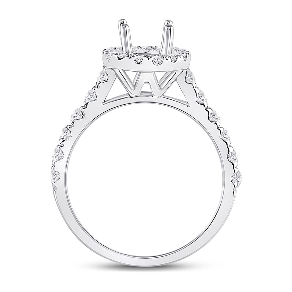 18k White Gold Round Diamond 1 Ct Rd Center Halo Bridal Semi-Mount Ring 7/8 Ctw