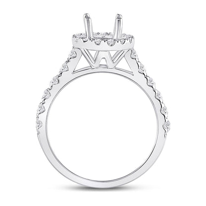 18k White Gold Round Diamond 1 Ct Rd Center Halo Bridal Semi-Mount Ring 7/8 Ctw