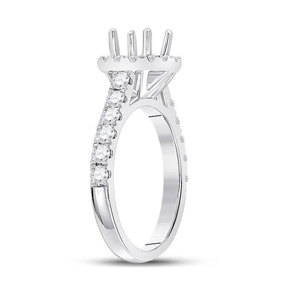 18k White Gold Round Diamond 1 Ct Rd Center Halo Bridal Semi-Mount Ring 7/8 Ctw