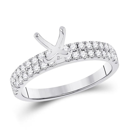 14k White Gold Round Diamond 3/4 Ct Rd Center Bridal Semi-Mount Ring 1/2 Ctw