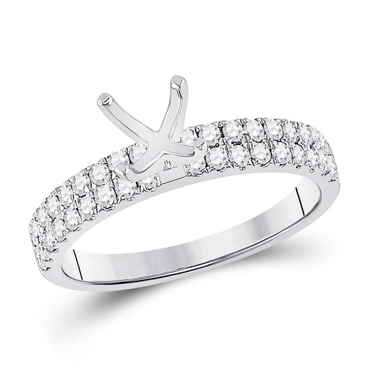 14k White Gold Round Diamond 3/4 Ct Rd Center Bridal Semi-Mount Ring 1/2 Ctw