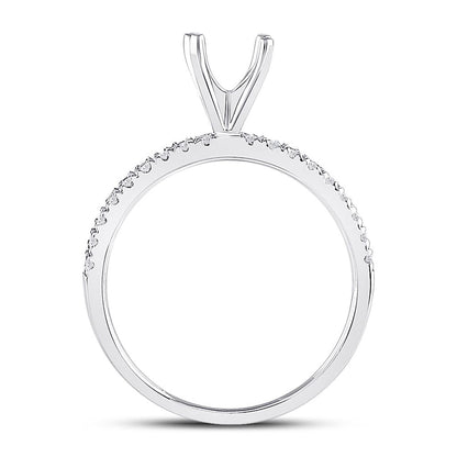 14k White Gold Round Diamond 3/4 Ct Rd Center Bridal Semi-Mount Ring 1/2 Ctw