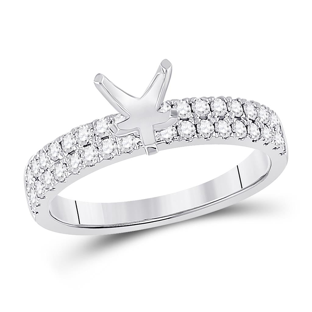 14k White Gold Round Diamond 3/4 Ct Pear Center Bridal Semi-Mount Ring 1/2 Ctw