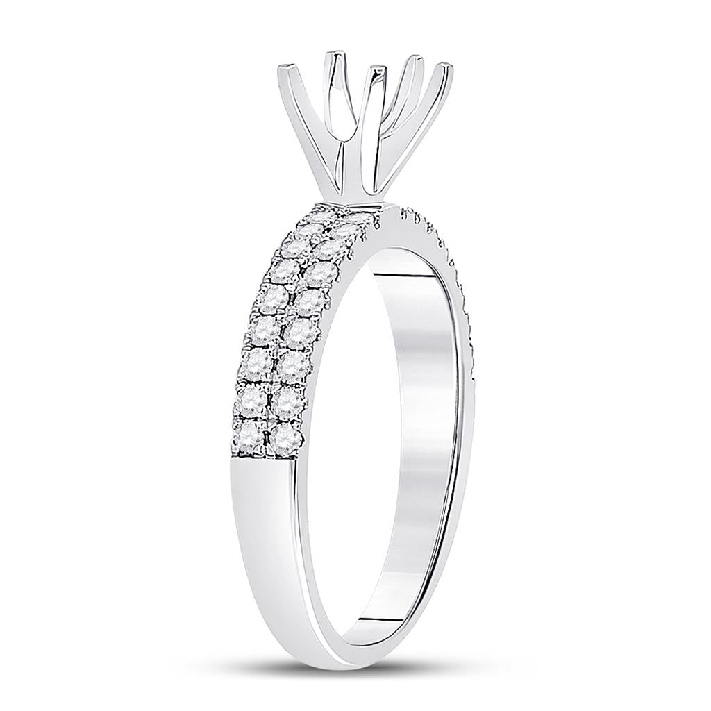 14k White Gold Round Diamond 3/4 Ct Pear Center Bridal Semi-Mount Ring 1/2 Ctw