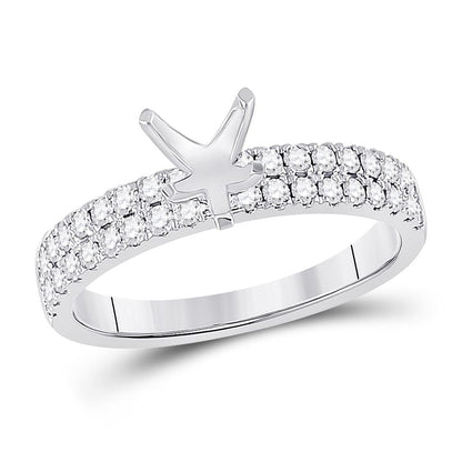 14k White Gold Round Diamond 3/4 Ct Pear Center Bridal Semi-Mount Ring 1/2 Ctw