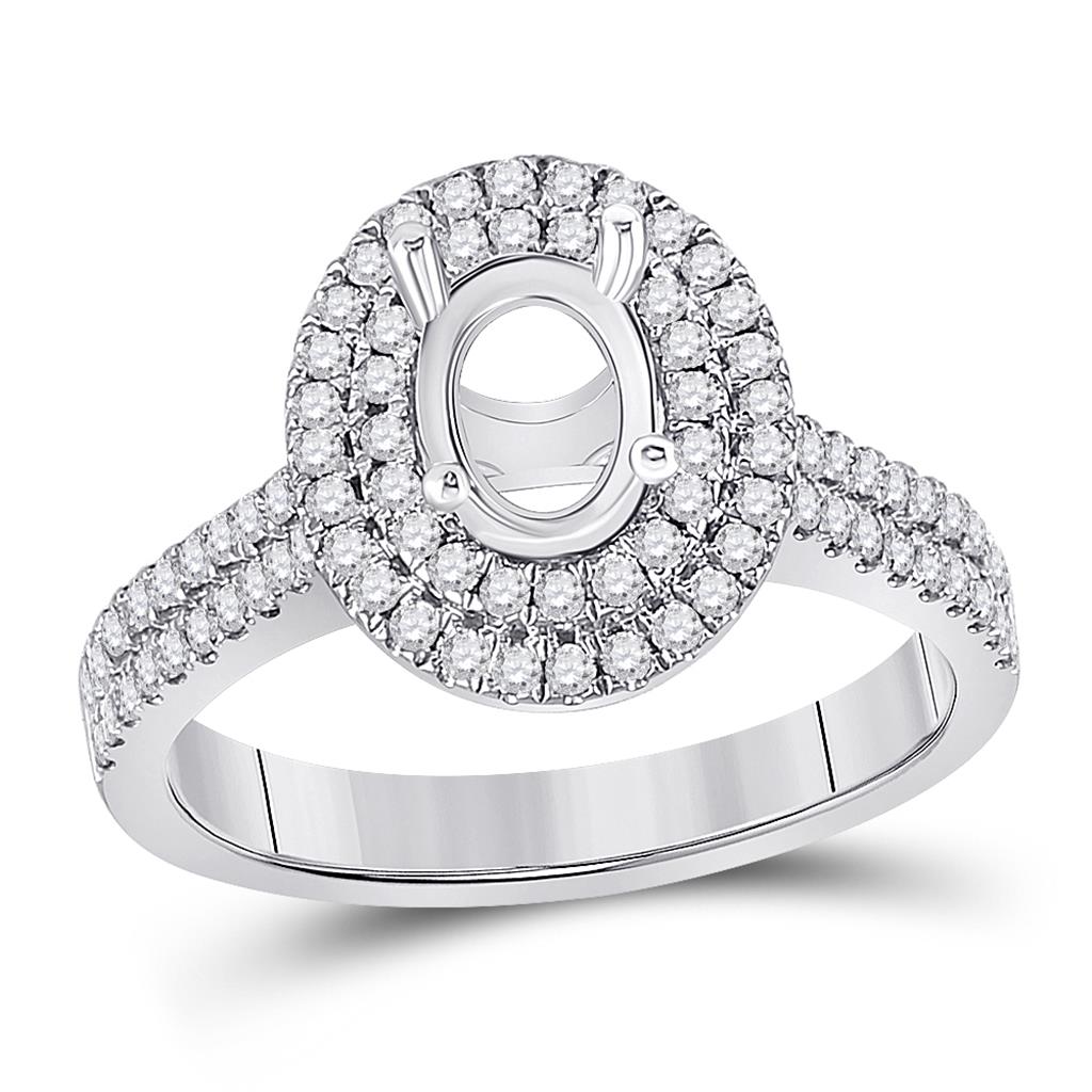 14k White Gold Round Diamond 3/4 Ct Oval Center Bridal Semi-Mount Ring 1/2 Cttw