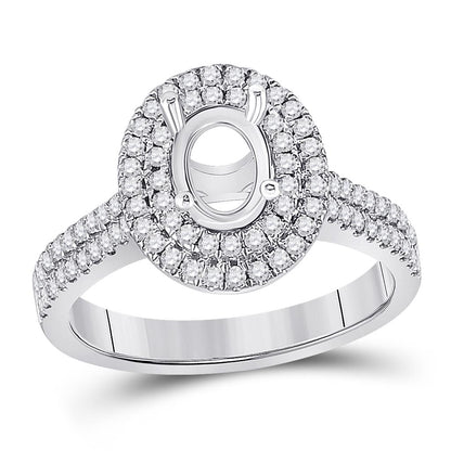 14k White Gold Round Diamond 3/4 Ct Oval Center Bridal Semi-Mount Ring 1/2 Cttw