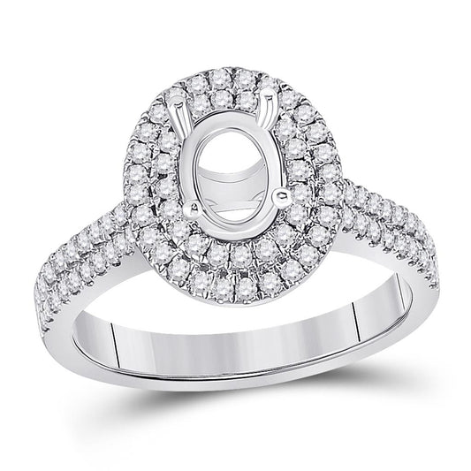 14k White Gold Round Diamond 3/4 Ct Oval Center Bridal Semi-Mount Ring 1/2 Cttw