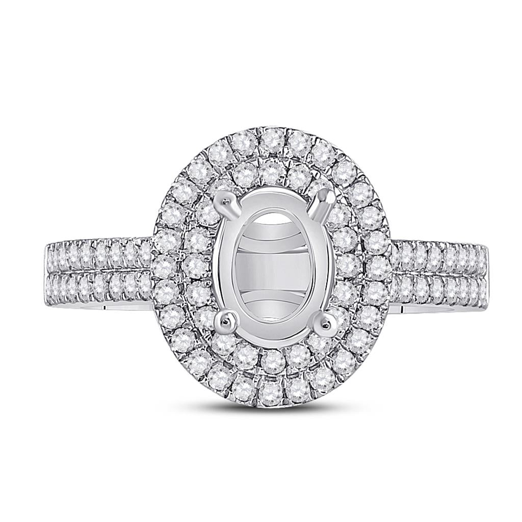 14k White Gold Round Diamond 3/4 Ct Oval Center Bridal Semi-Mount Ring 1/2 Cttw